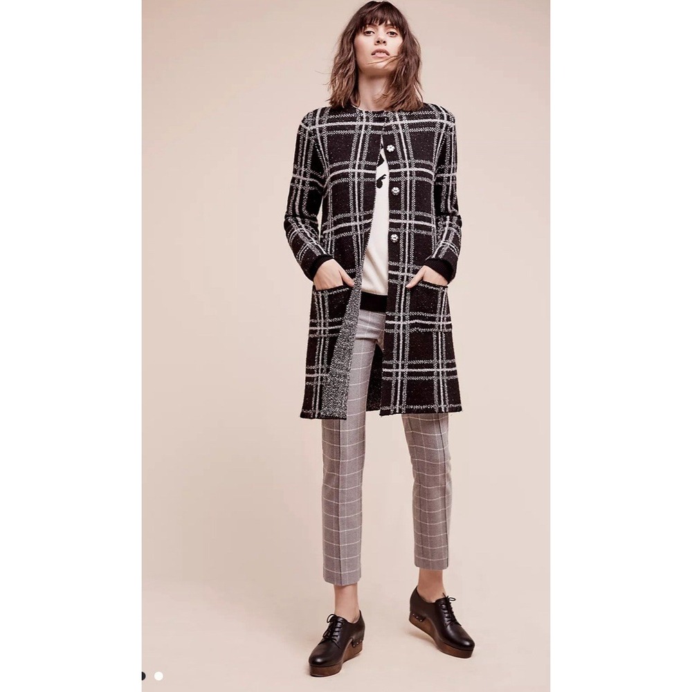 Sanctuary Women‎ XS Plaid Vivienna Long Cardigan Pockets Quiet Luxury Minimalist